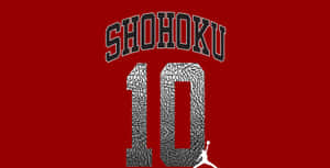 紅色籃球球衣，帶有「SHOHOKU」和數字「10」，採用裂紋灰色紋理和白色Jumpman標誌。
