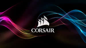Corsair 標誌在深色背景上帶有發光霓虹波浪圖案