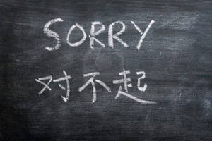 用粉筆在黑板上以英文和中文寫成的sorry。