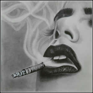女性吸煙的鉛筆畫特寫，煙霧上升。 — 繪畫 壁紙