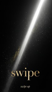太空中一道發光的金色光束，帶有「swipe」一詞和「swipe up」文字。