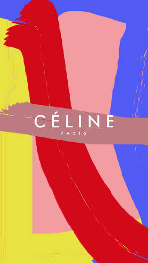 紅色、粉紅色、藍色和黃色的大膽抽象筆觸，帶有Celine Paris文字。 — 抽象藝術 壁紙