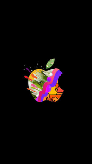 黑色背景上的彩色油漆飛濺Apple標誌