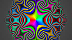 充滿活力的彩虹星爆，在深灰色背景上帶有同心波紋