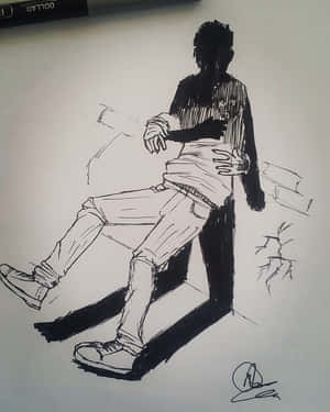 黑色墨水素描中一個人坐在椅子上，帶有鮮明的陰影。 — 抽象藝術 壁紙
