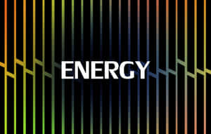 黑色背景上帶有彩色垂直條紋的粗體白色單詞 ENERGY。