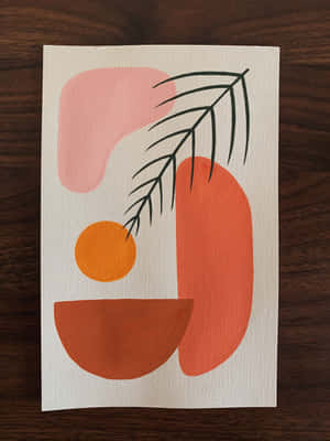 抽象藝術作品，呈現橙色、粉紅色和棕色形狀以及黑色棕櫚葉。 — 極簡美學 壁紙