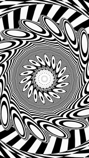 黑白催眠螺旋圖案，產生隧道錯覺。