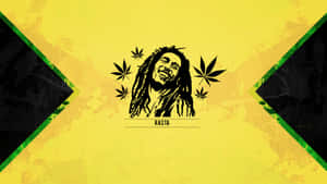 Bob Marley 剪影，帶有大麻葉，背景為牙買加國旗。