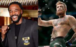 UFC名人堂成員Jon Jones和Conor McGregor穿著戰鬥裝備慶祝。