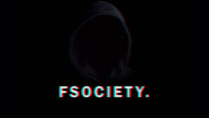 黑色背景上帶有故障文字 FSOCIETY 的匿名兜帽人物 — 火影忍者海報 壁紙