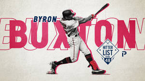 棒球運動員Byron Buxton以打擊姿勢搭配'Hitter List Rank 48'圖形。