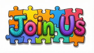 色彩繽紛嘅拼圖塊拼出 'Join Us'，用嚟做一個有趣嘅邀請。