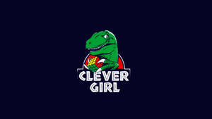 綠色卡通恐龍拿著魔術方塊，上面有文字 clever girl，背景為深藍色。