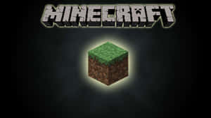 Minecraft標誌及其下方的一個發光草地塊。 — 最佳 Minecraft 壁紙
