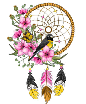 捕夢網配雀鳥與花卉 — Pixel Fold 壁紙