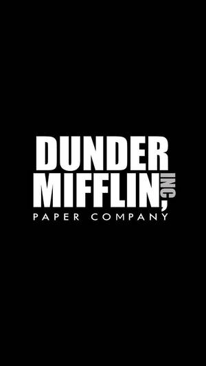 白色 Dunder Mifflin Inc 紙業公司標誌在黑色背景上
