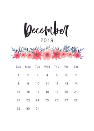 2019年12月月曆，水彩花卉設計