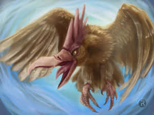 神話中的鳥，長著尖刺冠和長喙，在藍色雲層中翱翔。 — 卡通 壁紙