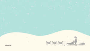 在飄雪中引導狗拉雪橇的人。