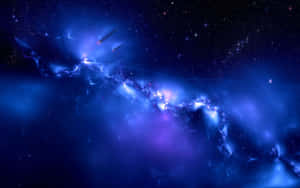 一個在深空中閃爍藍色和紫色的星雲，帶有星星和彗星。 — 太空美學 GIF 壁紙