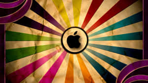 Apple標誌在色彩繽紛的復古太陽光線背景上，帶有皺紙質感。