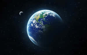 太空中的地球和月球與星星