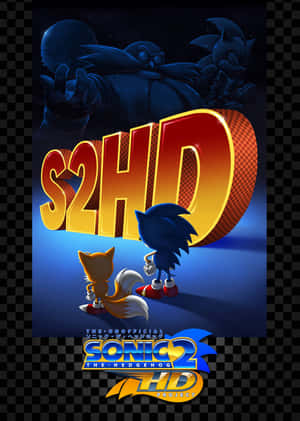 Sonic 同 Tails 喺一個帶有 S2HD 標誌嘅電子遊戲海報中面對 Dr. Eggman。