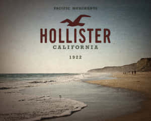 復古Hollister California 1922海報，海鷗在海灘和海洋上空