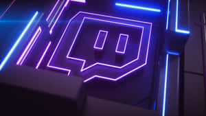 在黑暗的未來風格遊戲室中發光的霓虹燈 Twitch 標誌。
