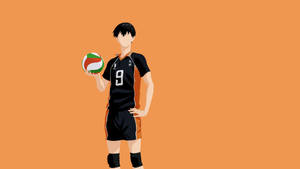 動漫排球運動員身穿黑色制服在橙色背景前持球。 — 排球少年 GIF 壁紙