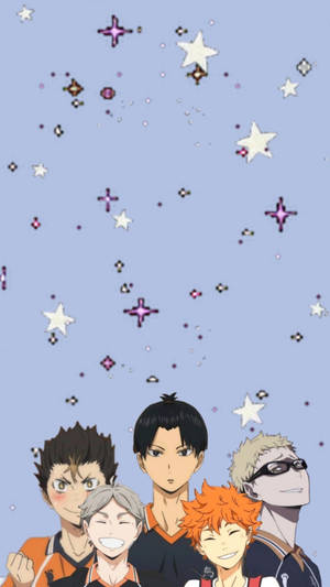 在星空下帶有閃亮粒子的動漫排球隊。 — 排球少年 GIF 壁紙