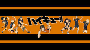 動漫排球運動員在橙色背景上移動，帶有標題文字。