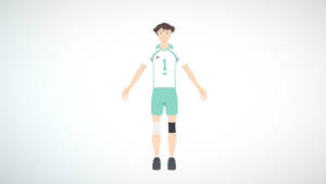 男性排球運動員穿著青綠色和白色制服靜止站立。