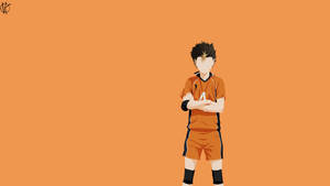 身穿橙色制服嘅動漫男排球選手交叉雙臂。