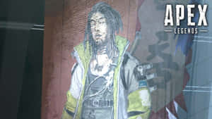 Apex Legends角色身穿綠色外套，背著武器，站在塗鴉牆前。