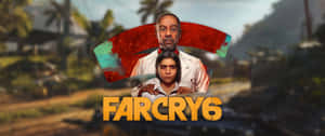 Far Cry 6 遊戲海報，兩個身穿白袍的角色以叢林為背景。