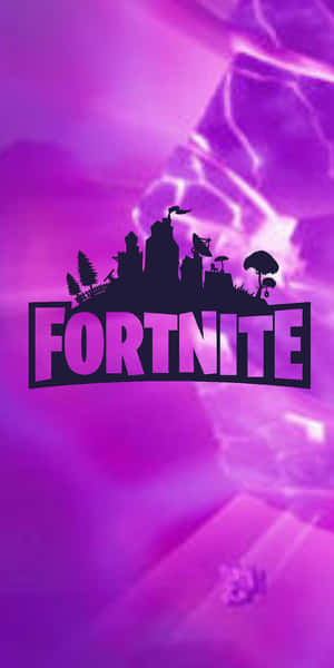 Fortnite 遊戲標誌，紫色閃電背景上有城市天際線剪影。