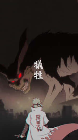 忍者在夜晚的廢墟城市中面對巨獸