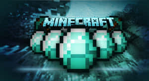 Minecraft標誌，帶有發光嘅翡翠方塊，背景係深色紋理