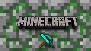Minecraft 遊戲標誌，帶有鑽石劍，背景為像素化草地。