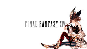 動漫角色在 Final Fantasy XIV 標誌旁邊彈奏豎琴 — 最終幻想 壁紙