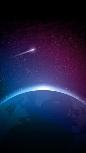 彗星在地球彎曲的地平線上方劃過暮色天空。