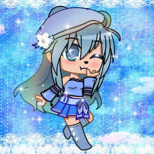 銀色頭髮、藍色服裝的動漫女孩在星空下眨眼。