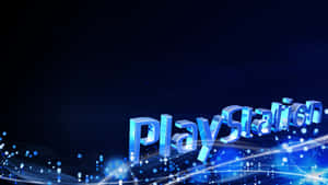 閃亮的藍色PlayStation標誌，在黑暗背景上帶有發光的光跡和粒子