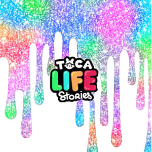 Toca Life Stories標誌周圍有彩虹閃粉水滴落下。 — 閃粉 壁紙