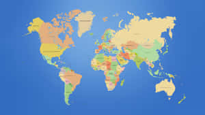 彩色世界地圖，顯示所有大陸和國家並附有標籤。