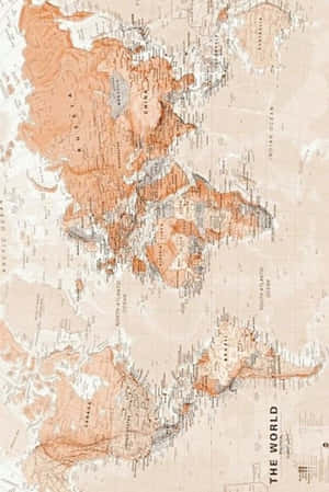 復古棕褐色世界地圖，帶有詳細的線條藝術和國家名稱。