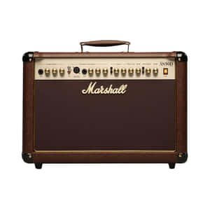 棕色Marshall AS50D原聲結他擴音器，帶有金色控制器和皮革手柄。