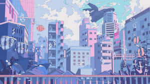 水下城市，有建築物和游動的鯨魚和魚類。